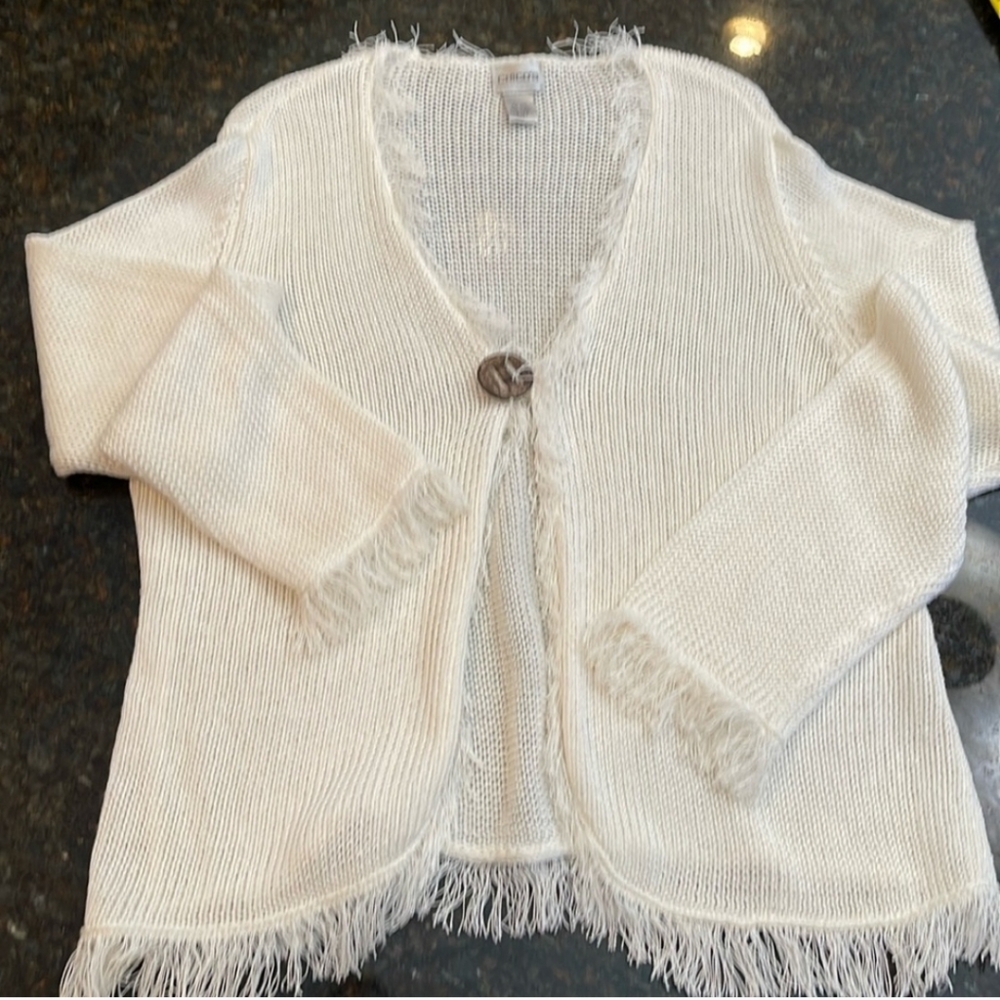 Chico's White Fringe Cardigan Size XL